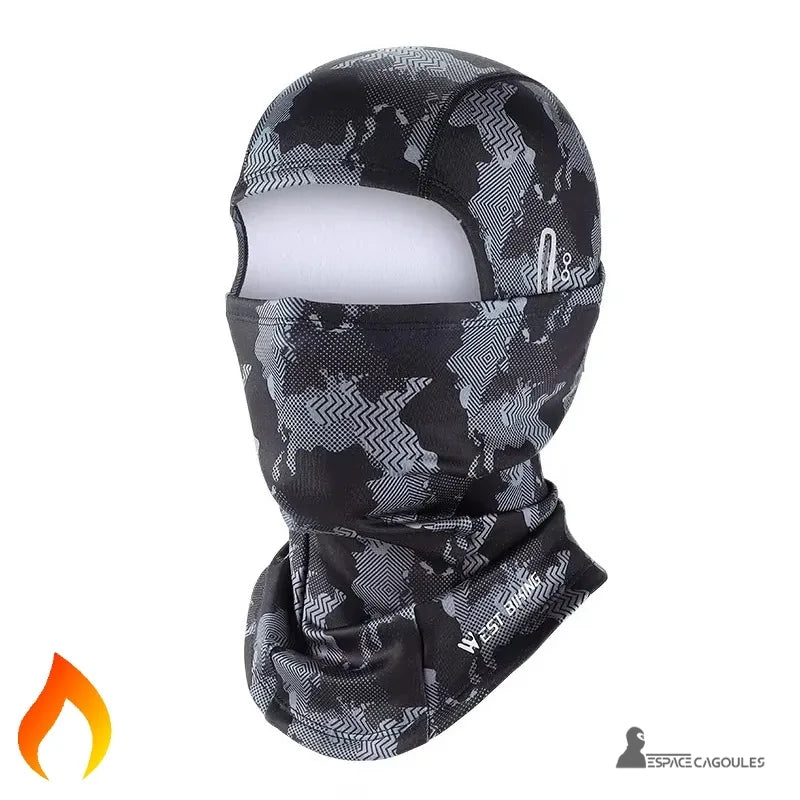 Cagoule pour faire du vélo version avec port de lunettes, forme intégrale en polyester extensible, vue de face avec zone oculaire dégagée - Espace Cagoules