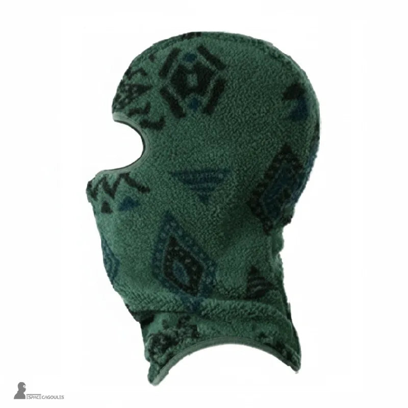 Dark green polar ski balaclava viewed from the side, ergonomic shape, face and neck protection against winter cold - Espace Cagoules.
