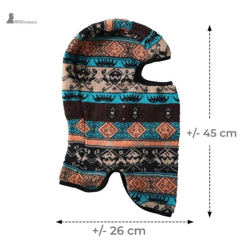 Ski balaclava with specified dimensions approximately 26 cm wide and 45 cm high, showing the full shape covering the head and neck - Balaclava Space.