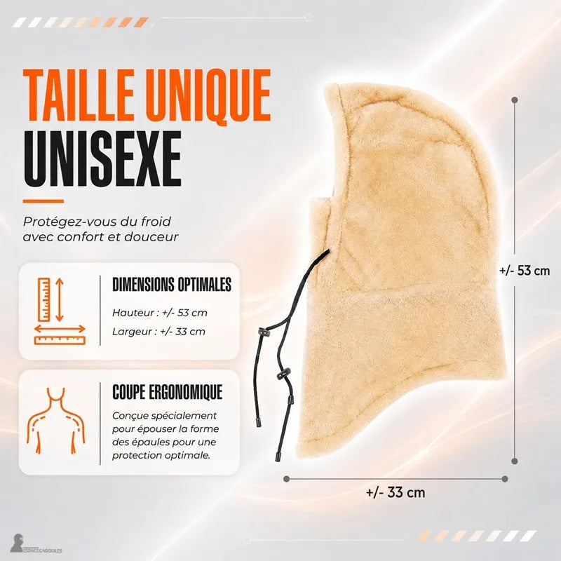 Beżowa Kominiarka sherpa w rozmiarze uniwersalnym unisex o ergonomicznym kroju dopasowującym się do ramion, wysokość 53 cm, szerokość 33 cm - Espace Cagoules