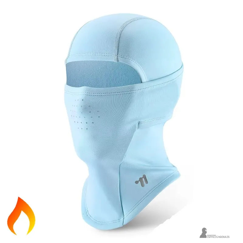 Barnskidbalaclava i varm och andningsbar blĂ„ fleece för skidĂ„kning pĂ„ vintern, presenterad pĂ„ en neutral bakgrund â Espace Cagoules