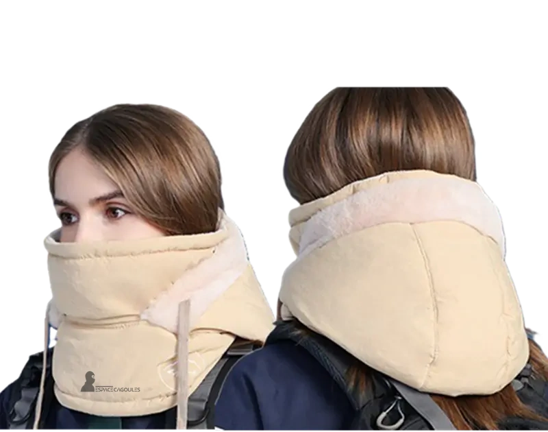 Beige vattentĂ€t dambalaklava med fram- och baksida, mjuk och Ă„tsittande huva â Espace Cagoules