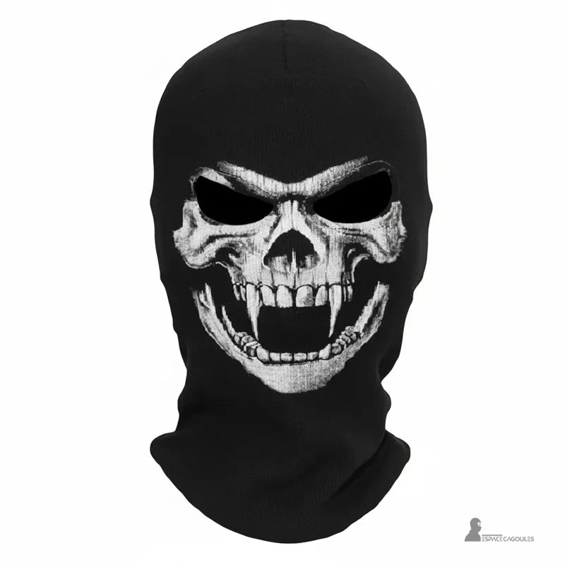 Cagoule ski tĂȘte de mort noire avec motif crĂąne intĂ©gral vue de face, masque effrayant pour sports dâhiver, Espace Cagoules