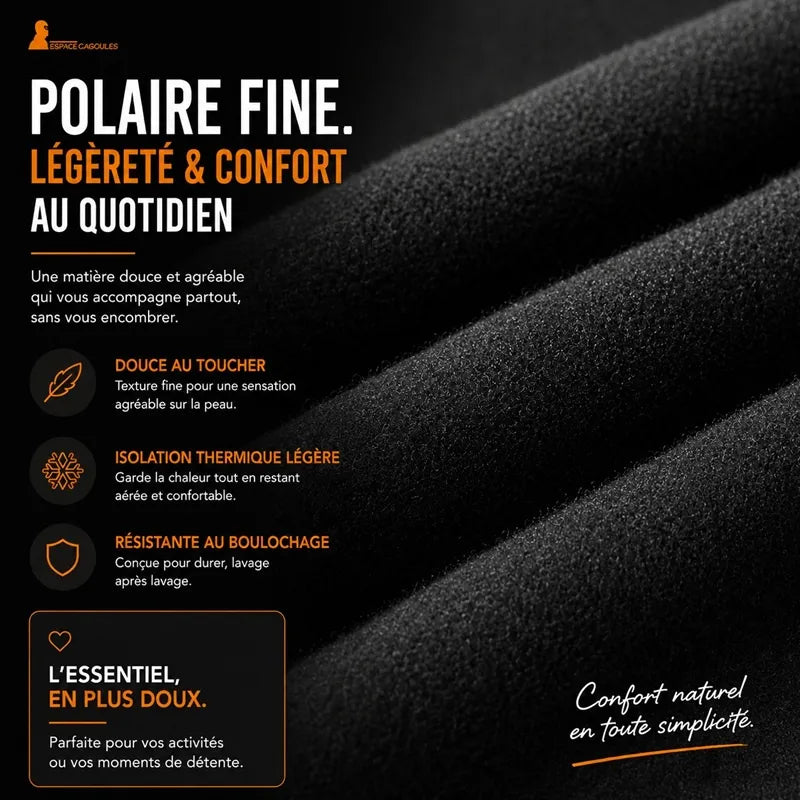Cagoule sous casque vélo détail de la polaire fine douce et respirante pour une isolation thermique légère - Espace Cagoules