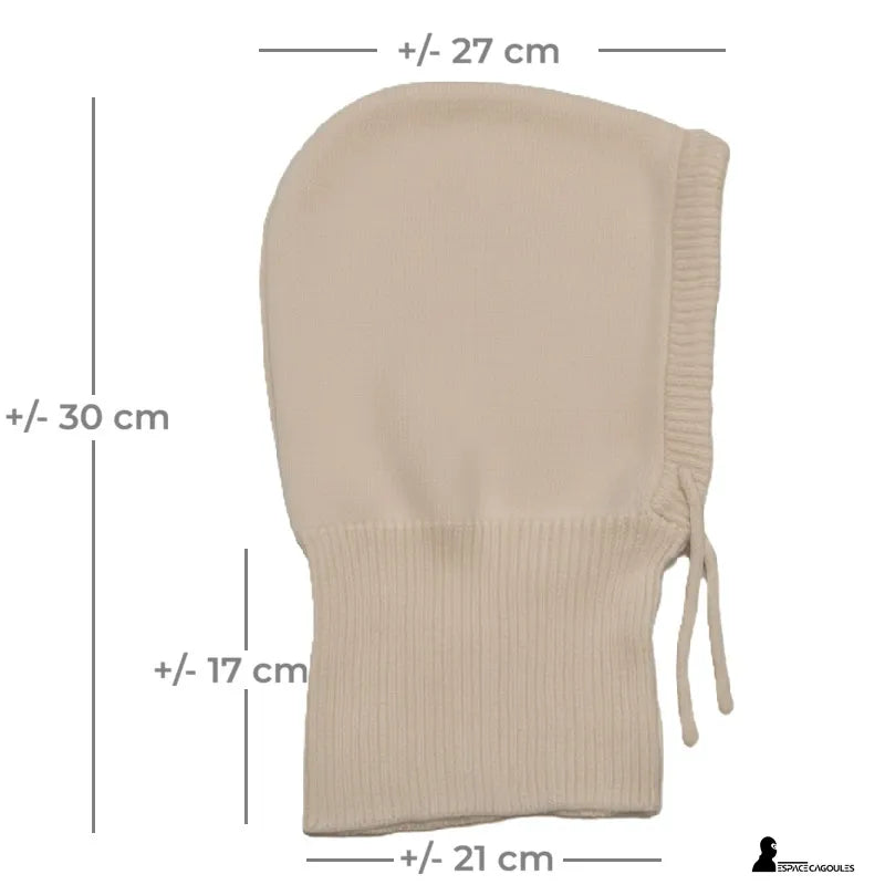 Beige Strickmütze für Frauen, weit geschnitten, oben engmaschig und mit langem Rippenkragen, Maße 27 cm Breite und 30 cm Höhe – Espace Cagoules