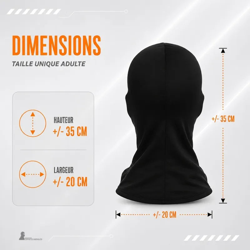 Schema delle dimensioni del passamontagna taglia unica adulto altezza 35 cm larghezza 20 cm su sfondo chiaro - Spazio Passamontagna