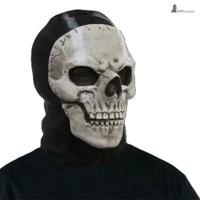 Cagoule type ghost recon masque crâne réaliste vue de profil sur fond blanc - Espace Cagoules