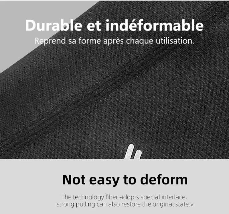 Zoom sur la robustesse du tissu de la cagoule vélo été minimaliste. Durable et indéformable, elle reste en place même en conditions extrêmes.