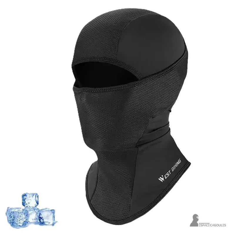 Cagoule Vélo été respirante noire avec glaçons symbolisant fraîcheur, tissu respirant pour sorties vélo estivales