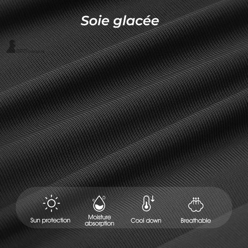 Cagoule Vélo été respirante gros plan tissu soie glacée noir, protection solaire, absorption d’humidité et respirabilité
