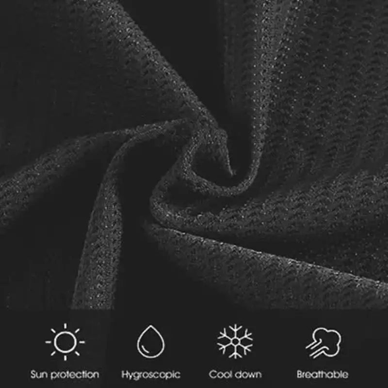 Fokus på svart andningsbart tyg, för damcykelbalaclava, svart, som erbjuder solskydd, fuktabsorption och fräschör.