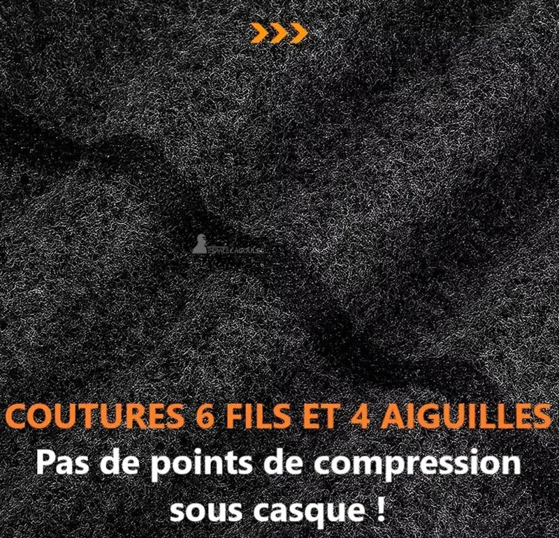 Cagoule vélo grand froid zoom sur coutures renforcées 6 fils sans points de compression sous casque