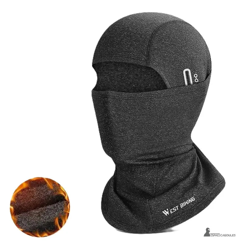 Cagoule vélo grand froid grise chaude et isolante avec détail de tissu résistant au vent et au froid