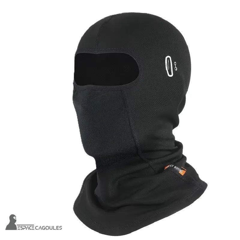 Cagoule vélo hiver noire avec finition lisse, adaptée aux sorties par temps froid à vélo