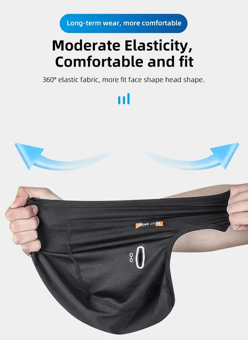 Démonstration de l'élasticité modérée de la cagoule vélo été minimaliste. S'adapte à toutes les têtes tout en offrant un bon maintien.