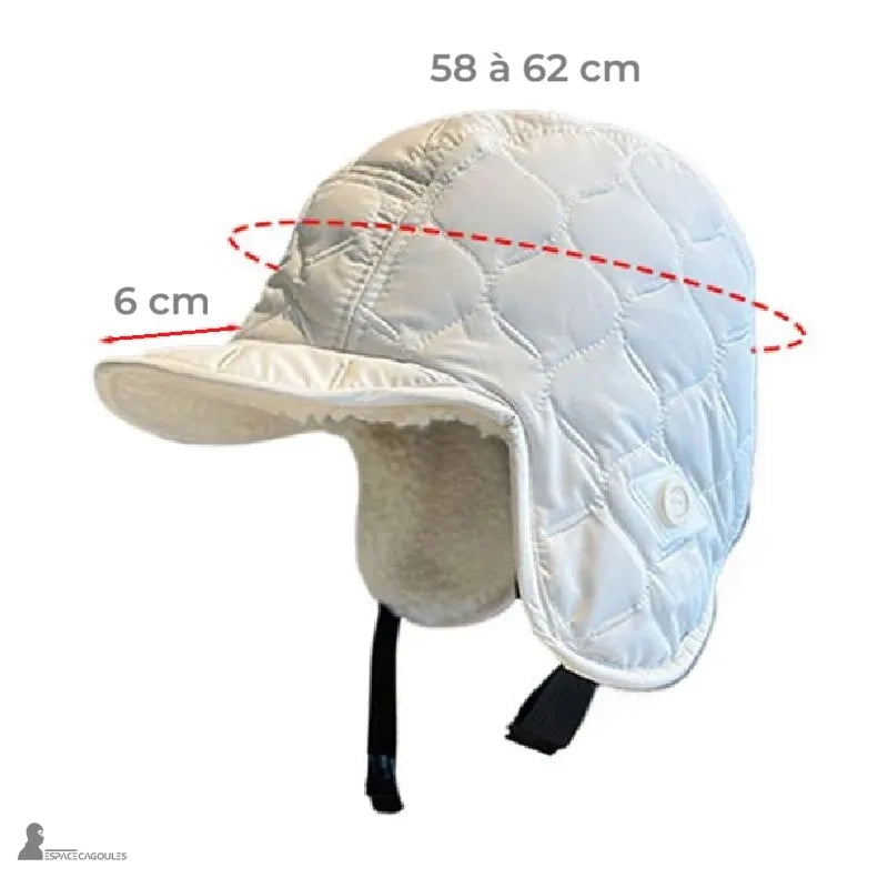 Casquette Chapka matelassée blanche dimensions 58 à 62 cm avec visière de 6 cm et intérieur en polaire - Espace Cagoules