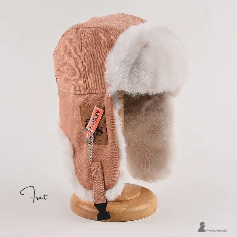 Women's Winter Orange Fruit Chapka with White Faux Fur Lining