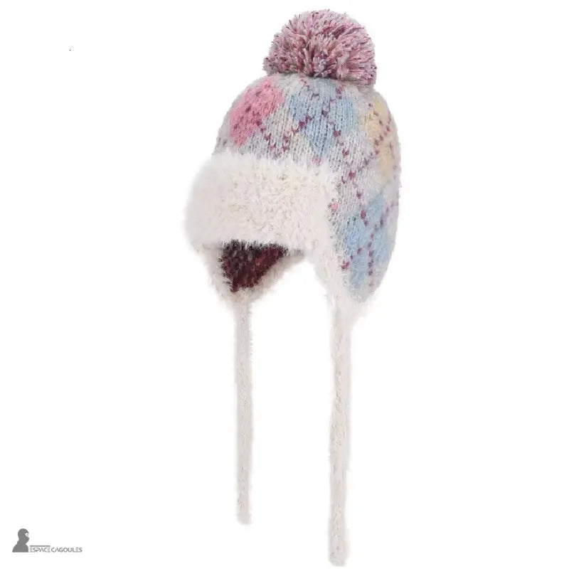 Chapka ski femme rose et violette en laine douce, doublée polaire pour un confort hivernal – Espace Cagoules
