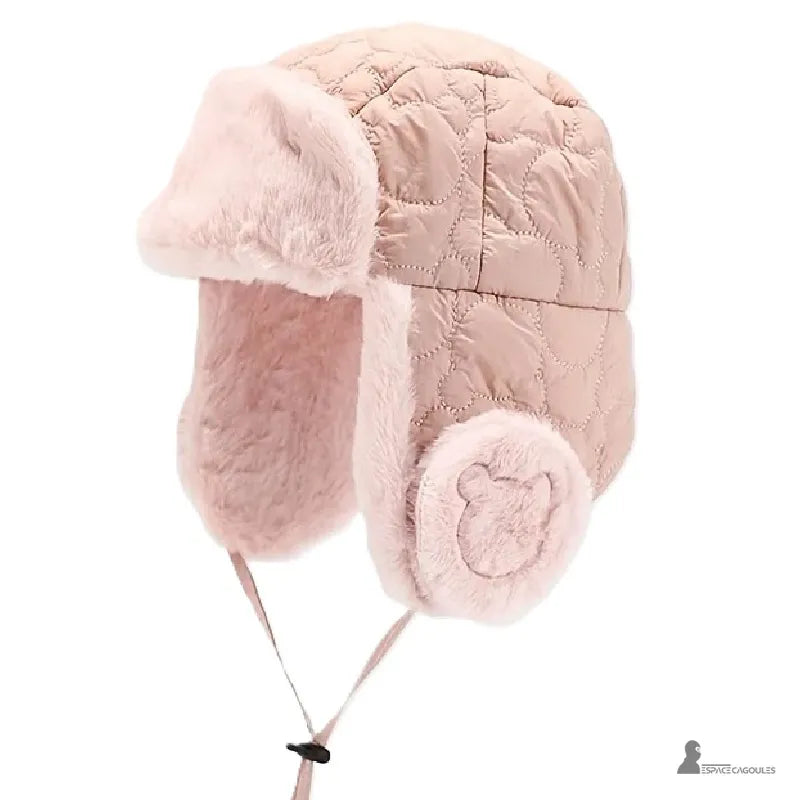 Chapka Fille rose poudré doublée en fausse fourrure douce avec rabats d’oreilles brodés – Espace Cagoules