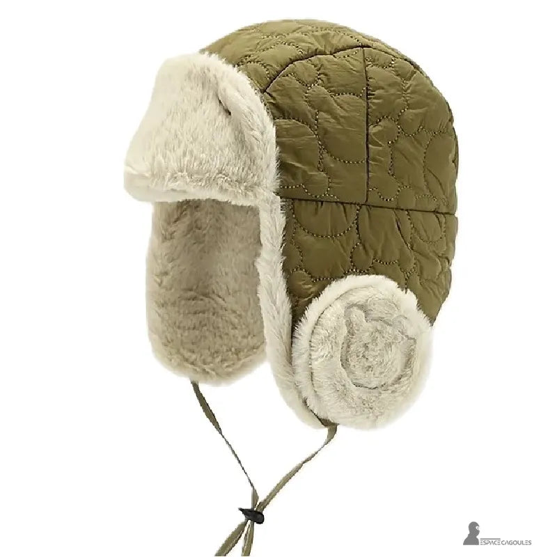 Chapka garçon verte avec fourrure crème, bonnet matelassé chaud idéal pour protéger les oreilles et la tête par temps froid – Espace Cagoules