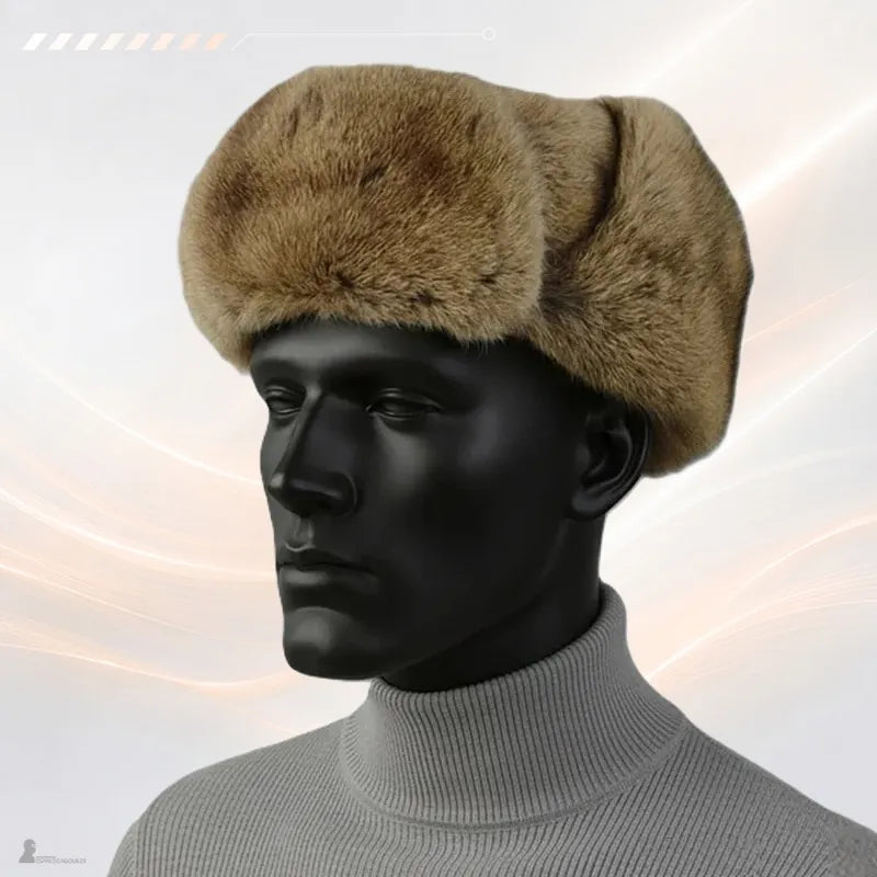 Chapka russe homme brune en fourrure présentée sur mannequin de face - Espace Cagoules