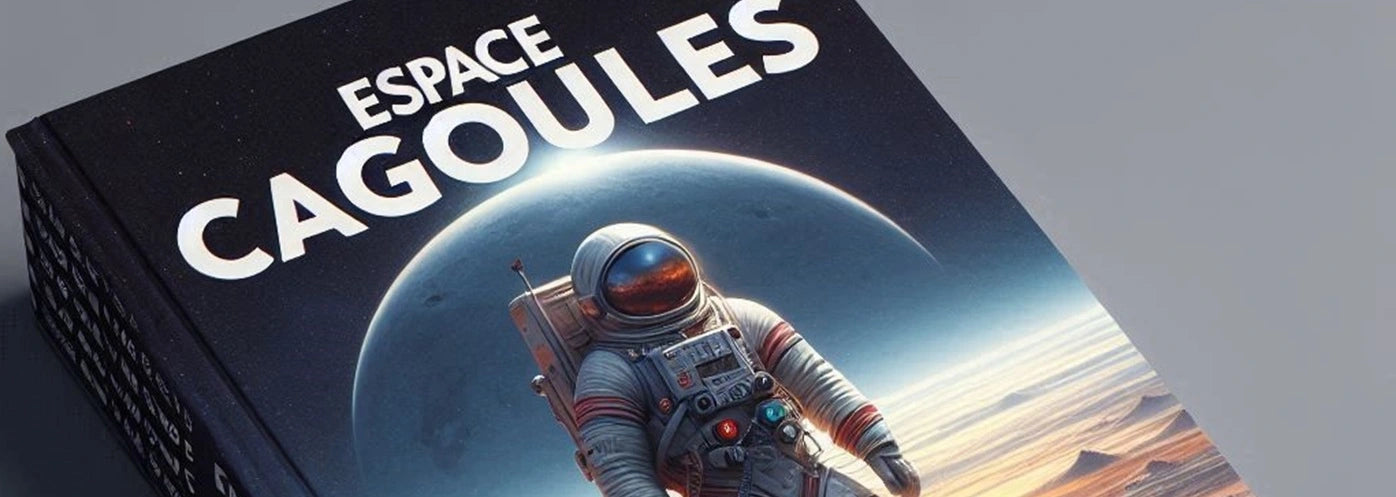 Catalogue Espace Cagoules avec couverture représentant un astronaute sur une planète, design futuriste symbolisant l’univers de la marque – Catalogue Espace Cagoules