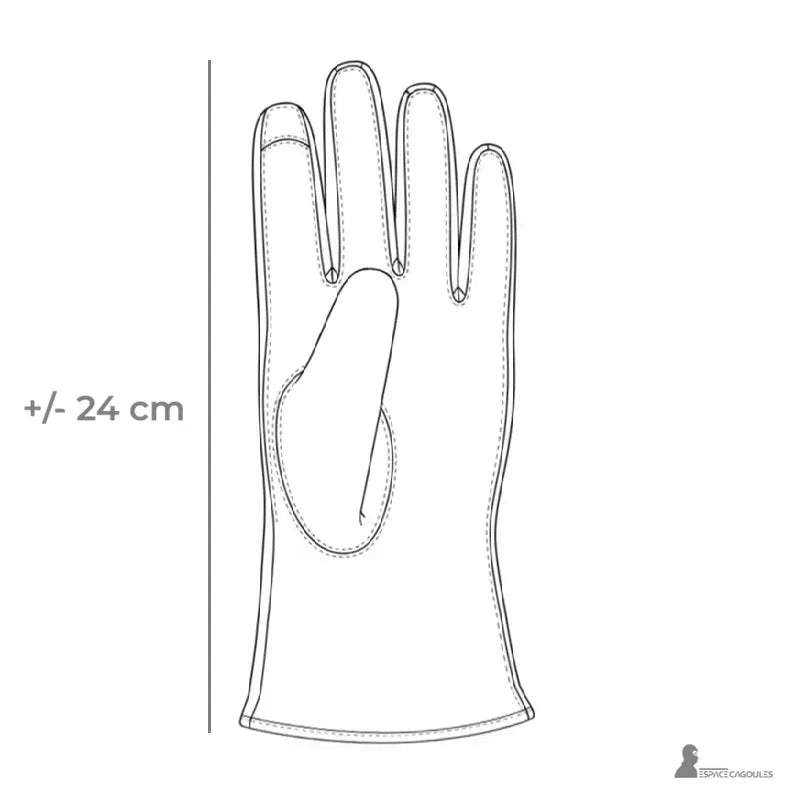 Warme Handschuhe für Frauen, illustriert mit einem Maßschema, fünf Fingerform mit verstärkter Handfläche, ungefähre Länge von 24 cm, technische Ansicht - Cagoules Raum
