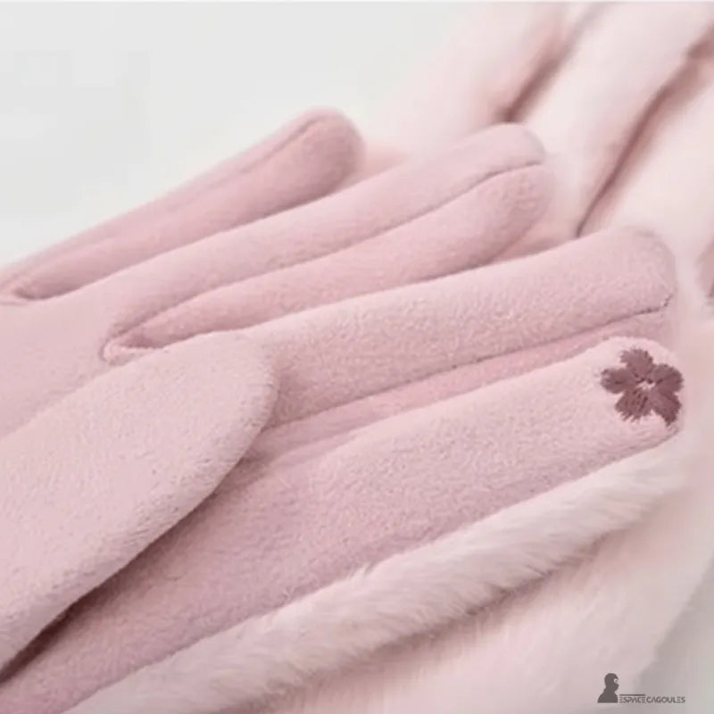 Warme Handschuhe für Frauen mit einer Handfläche aus Wildlederimitat, glatte Oberfläche für besseren Halt, Fünf-Finger-Form, Nahaufnahme - Cagoules Bereich