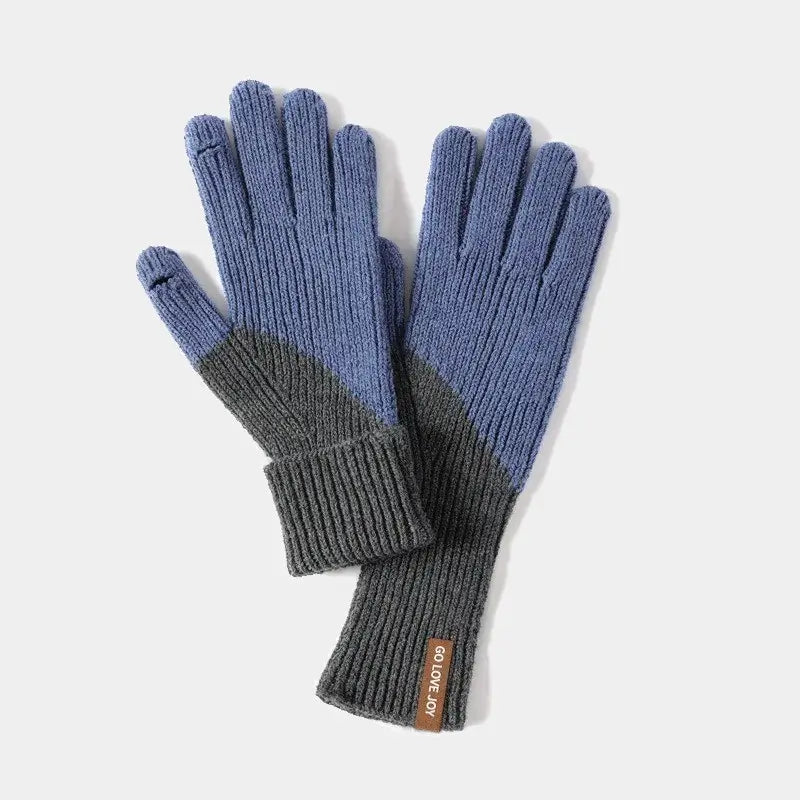 Women's two-tone wool gloves Blue and Beige