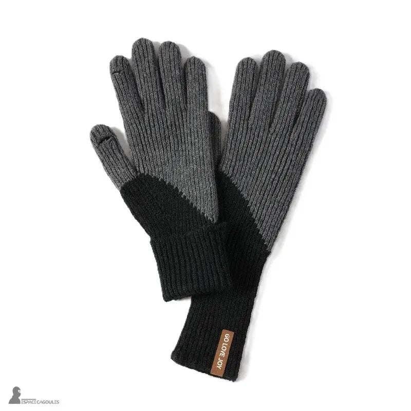 Damenlange Handschuhe aus synthetischer Faser, feines Netz in Grau und Schwarz, figurbetonte lange Form, Vorderansicht auf weißem Hintergrund, der den Schnitt betont – Cagoules Raum