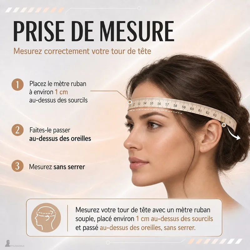 Guide de prise de mesure du tour de tête au mètre ruban au-dessus des sourcils - Espace Cagoules