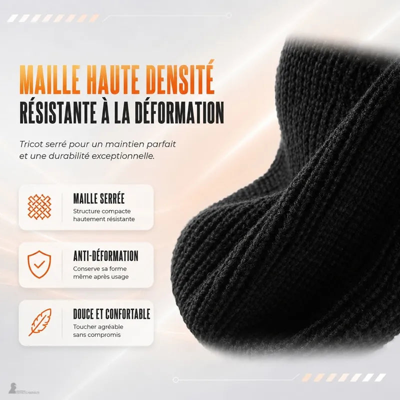Gros plan sur la maille tricotée épaisse du passe-montagne DuoPeak - Espace Cagoules