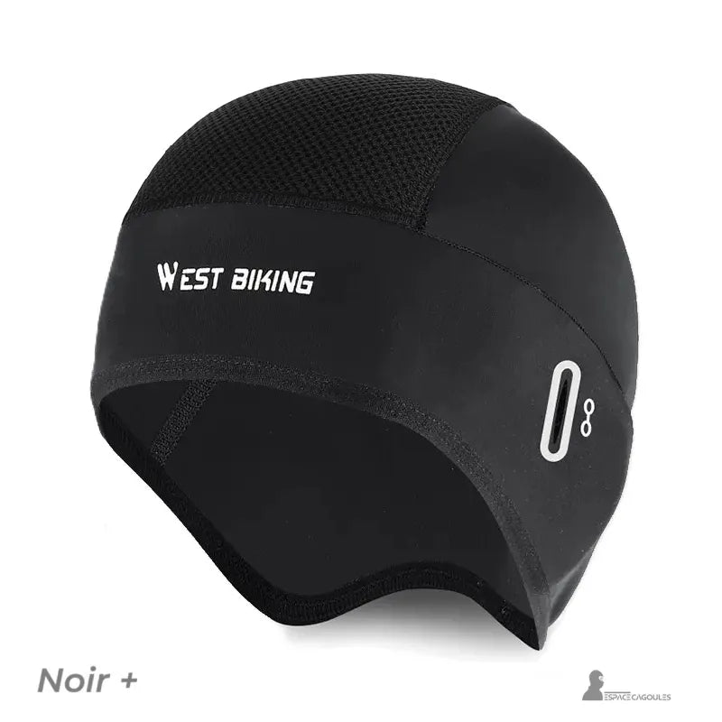Sous Casque Moto été West Biking noir avec fente latérale spéciale pour branches de lunettes, confort et stabilité
