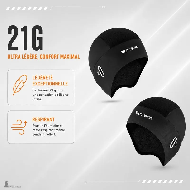 Sous casque moto été ultra léger de 21 grammes vu sous deux angles pour illustrer sa respirabilité - Espace Cagoules