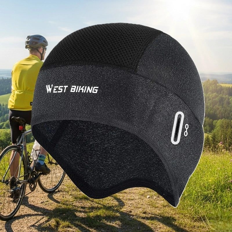 Under West Biking svart sommarcykelhjälm som bärs av cyklister på soliga vägar, andningsbart och monterat skydd under hjälmen