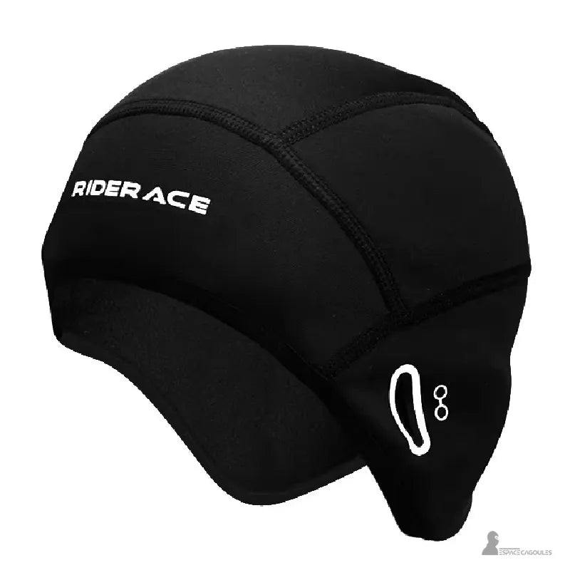 Sous casque vélo route noir classique en tissu coupe-vent avec intérieur polaire chaud, destiné au cyclisme hivernal sur route et trajets urbains