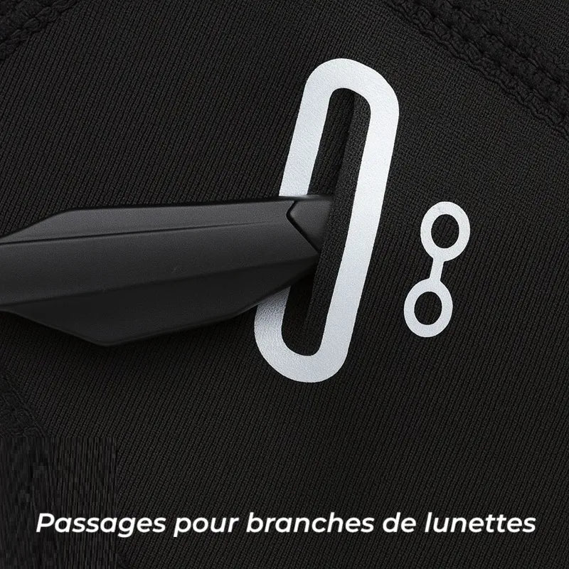 Sous casque vélo route Zoom sur la fente de passage pour les branches de lunettes.