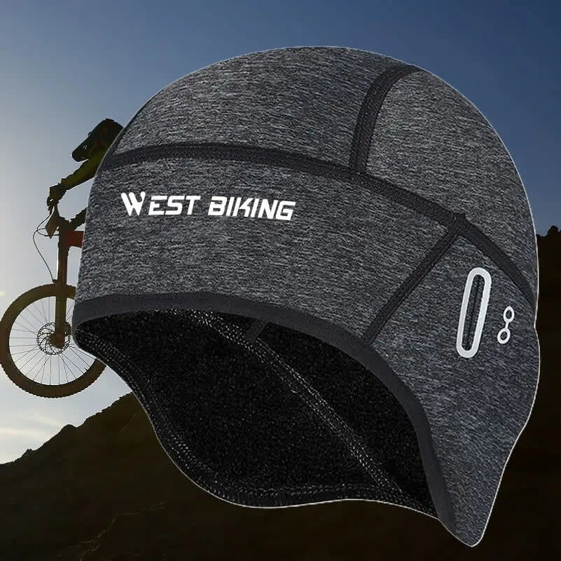Bob sous casque en tissu gris foncé, conçu pour le cyclisme, avec logo West Biking et coutures renforcées pour un ajustement parfait