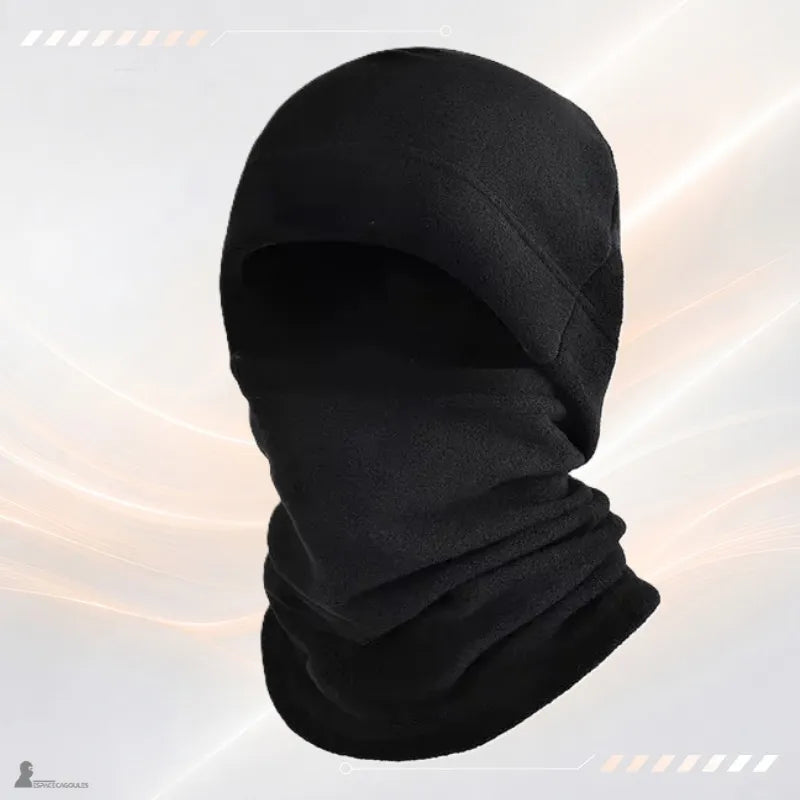 Bonnet cagoule homme Polacor coloris noir porté, ensemble polaire couvrant tête, cou et bas du visage - Espace Cagoules