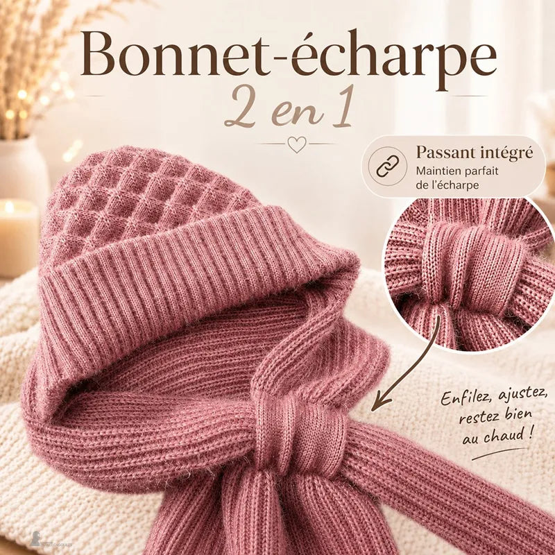 Détail du passant intégré du bonnet cagoule Sofia dans lequel l'écharpe se glisse et se noue pour rester en place - Espace Cagoules