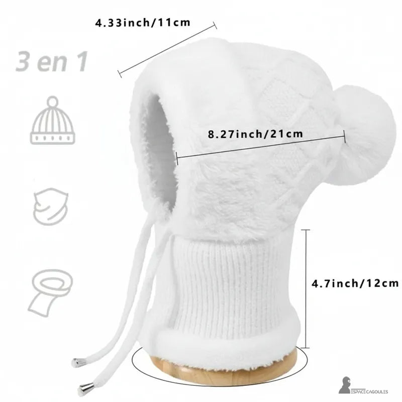 Vit eller grå stickad balaklavahsa – vit balaklava teknisk visuell bild med angivna mått – Espace Cagoules