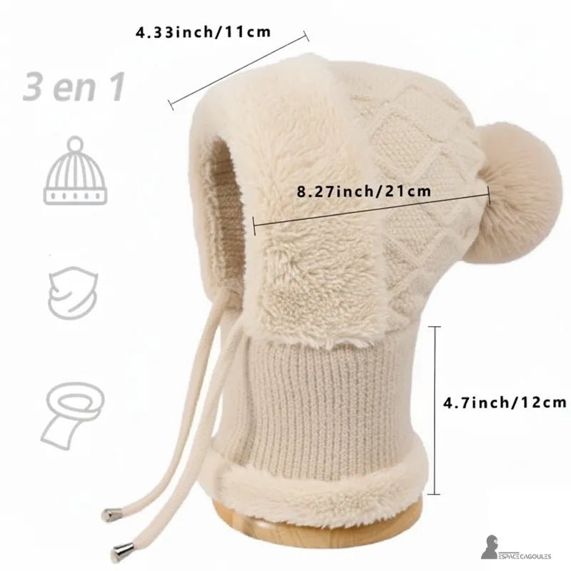 Stickad balaklavamössa – beige stickad balaklava med mått – Espace Cagoules