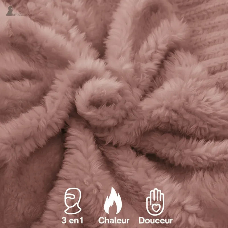 Berretto passamontagna rosa e kaki a maglia zoom con texture morbida in pile - Espace Cagoules