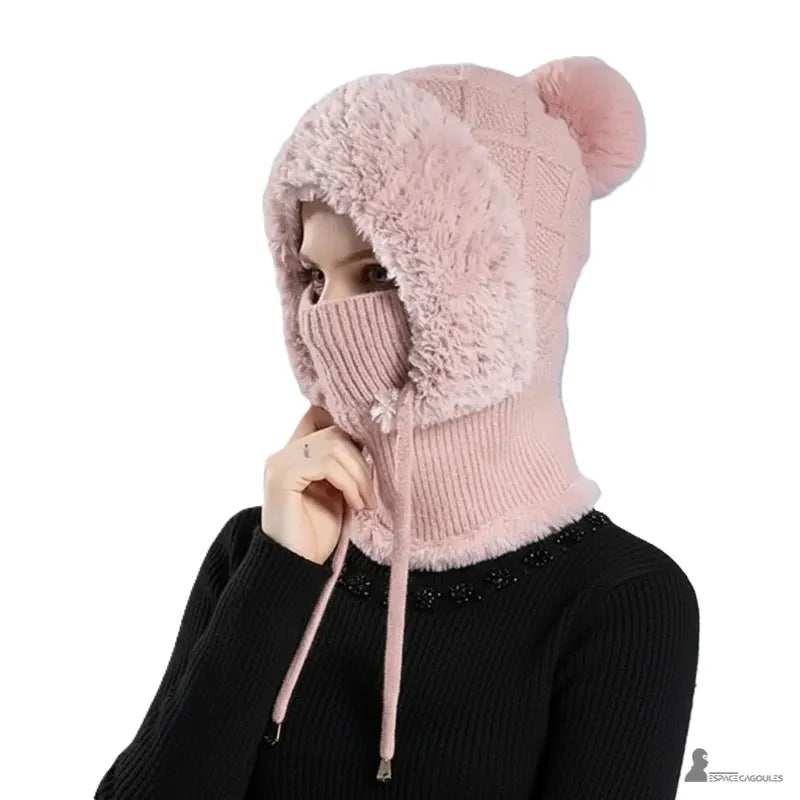 Berretto a passamontagna rosa e kaki in maglia con il berretto rosa in modo neutro - Espace Cagoules