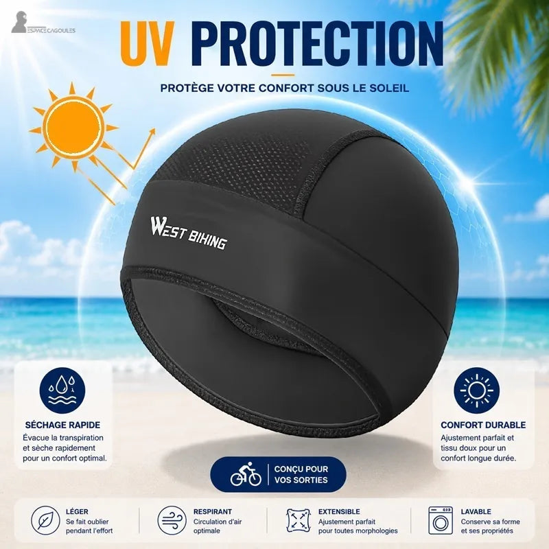 Bonnet sous casque vélo été noir avec protection UV, séchage rapide et tissu respirant pour les sorties ensoleillées - Espace Cagoules