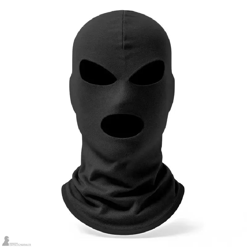 Cagoule 3 trous en polaire noire présentée sur buste, vue de face sur fond neutre - Espace Cagoules