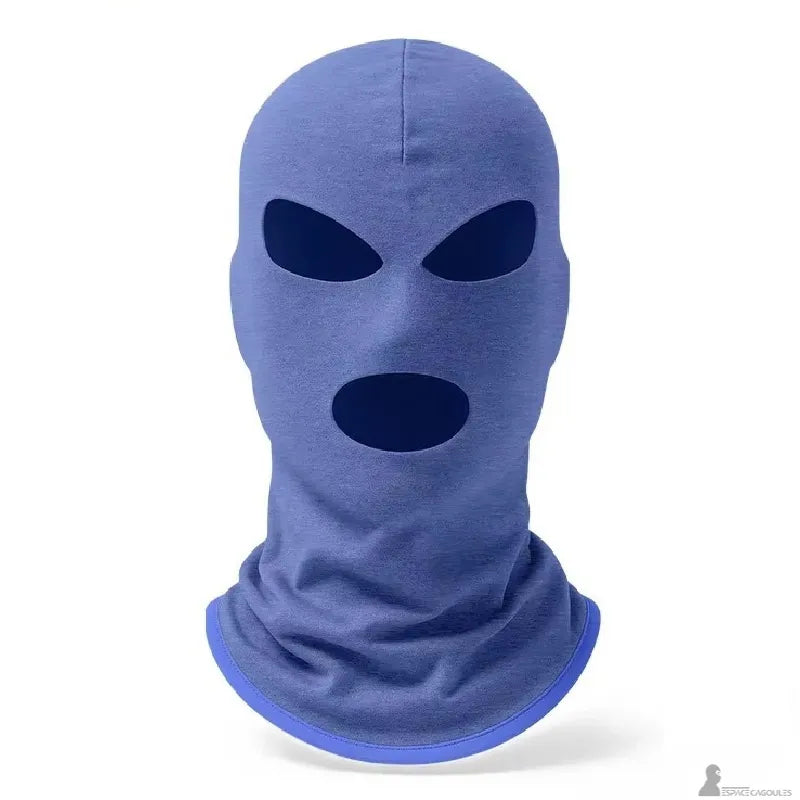 Cagoule 3 trous en polaire bleu clair vue de face sur fond neutre, coupe enveloppante couvrant le cou - Espace Cagoules