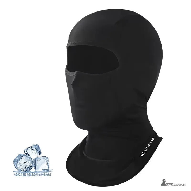 Cagoule anti UV légère noire respirante pour sport d’été, protection solaire visage et cou, idéale vélo et moto