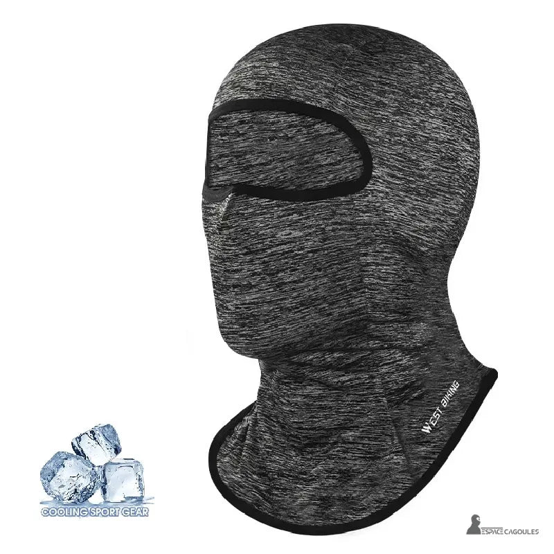Cagoule Anti UV gris clair en tissu respirant, protection solaire visage et nuque, adaptée pour sport en extérieur