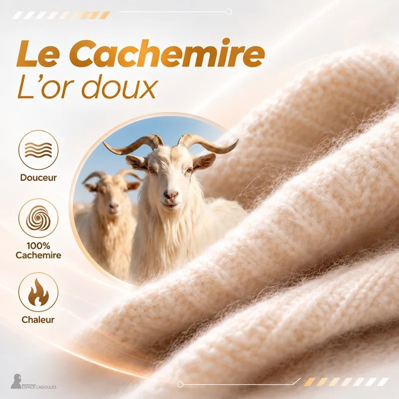 Gros plan sur la maille cachemire douce et deux chèvres cachemire, illustration de la chaleur et de la douceur de la fibre - Espace Cagoules